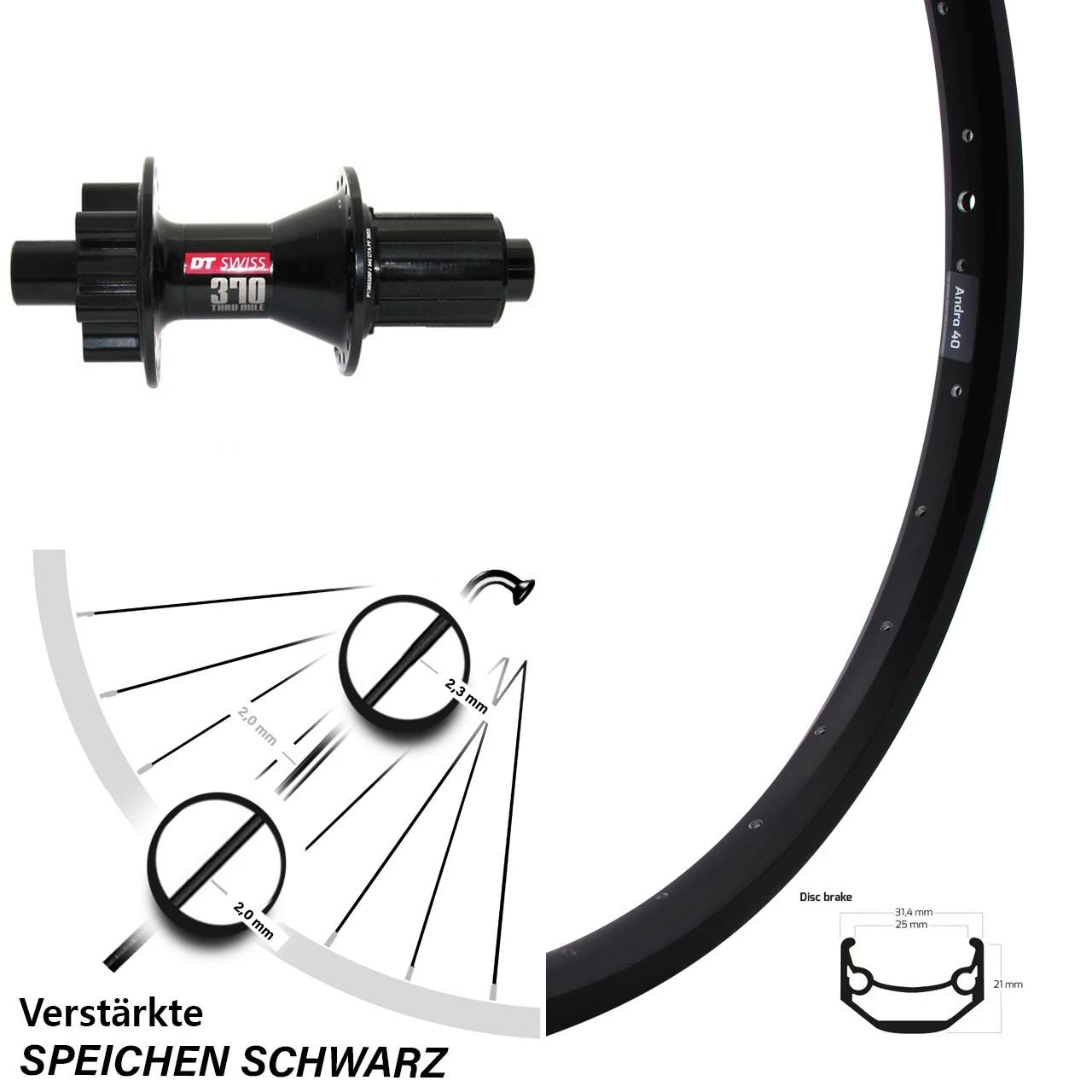 DT Swiss 370 Ryde Andra 40 Disc Laufrad 27,5 Zoll - Hinterrad für Lastenfahrrad mit 6-Loch Aufnahme 1 DT Swiss 370 Ryde Andra 40 Disc Laufrad 27,5 Zoll - Hinterrad für Lastenfahrrad mit 6-Loch Aufnahme