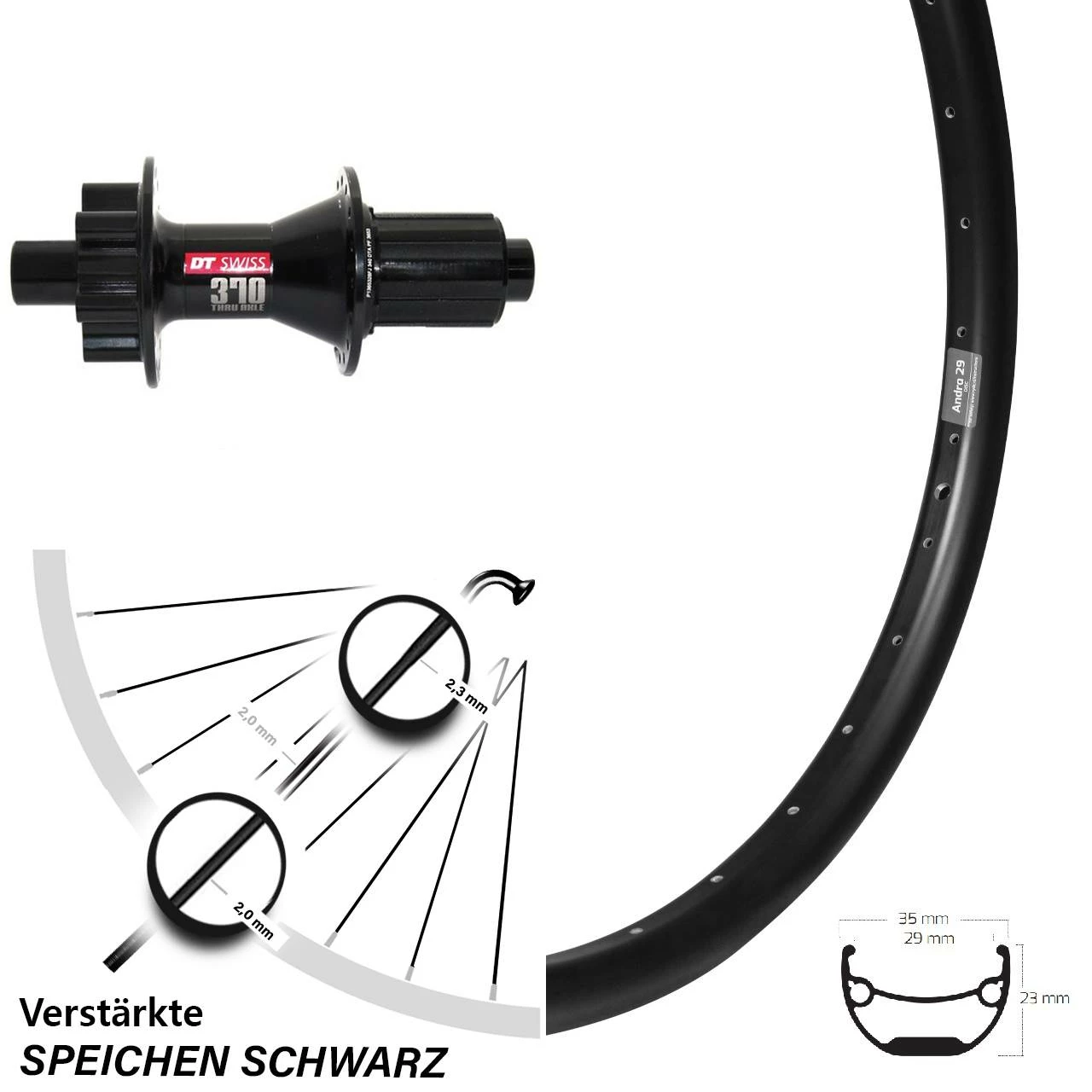 DT Swiss 370 Ryde Andra 29 Hinterrad 27,5 Zoll 6-Loch Steckachse für Lastenfahrrad | Hinterräder für Kettenschaltung 1 DT Swiss 370 Ryde Andra 29 Hinterrad 27,5 Zoll 6-Loch Steckachse für Lastenfahrrad | Hinterräder für Kettenschaltung