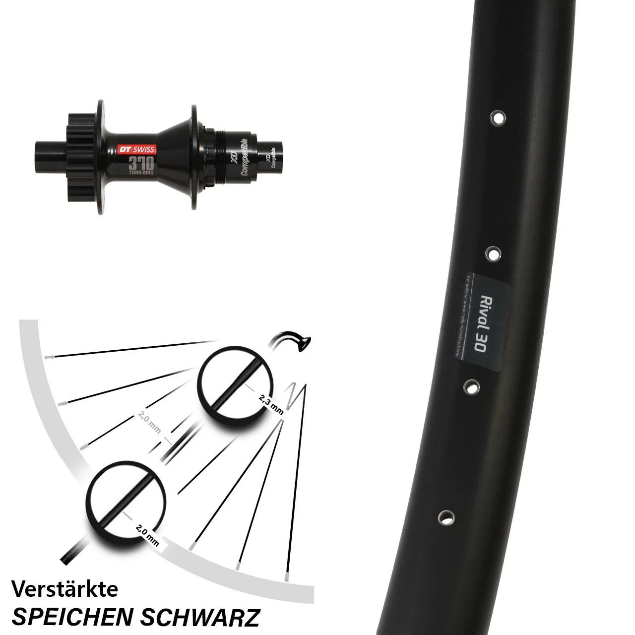 Hinterrad 27,5 Zoll DT Swiss 370 Sram XD Ryde Rival 30 Disc für Steckachse 12/142 mm - Hochwertiges Hinterrad für Lastenfahrräder 1 Hinterrad 27,5 Zoll DT Swiss 370 Sram XD Ryde Rival 30 Disc für Steckachse 12/142 mm - Hochwertiges Hinterrad für Lastenfahrräder