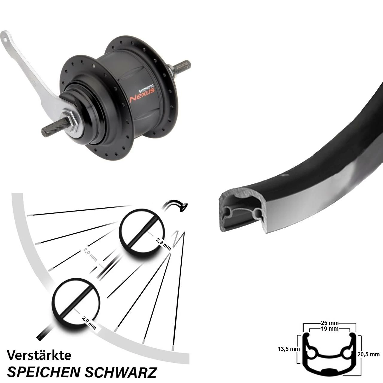 Hinterrad 28 Zoll Ryde Andra 30 mit Shimano Nexus 8-Gang Nabenschaltung, Rücktritt, Schwarz 1 Hinterrad 28 Zoll Ryde Andra 30 mit Shimano Nexus 8-Gang Nabenschaltung, Rücktritt, Schwarz