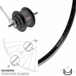 Hinterrad 28 Zoll Ryde Sputnik Schwarz Shimano Nexus 8-Gang SG-C31 Rücktritt - Hochwertiges E-Bike Hinterrad