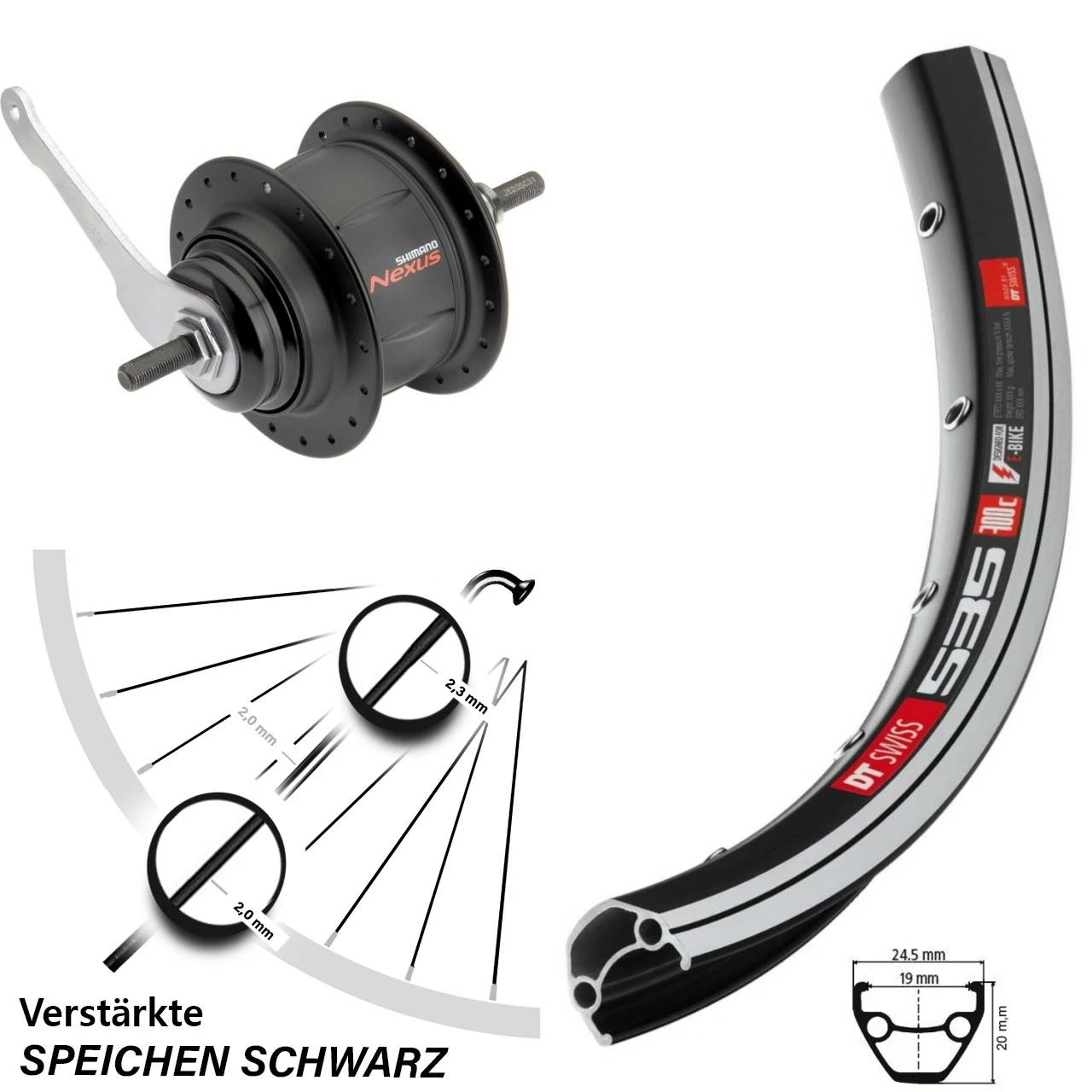DT Swiss Hinterrad 26 Zoll Shimano Nexus 8 Gang SG-C31 Schwarz - Hochwertiges E-Bike Hinterrad 1 DT Swiss Hinterrad 26 Zoll Shimano Nexus 8 Gang SG-C31 Schwarz - Hochwertiges E-Bike Hinterrad