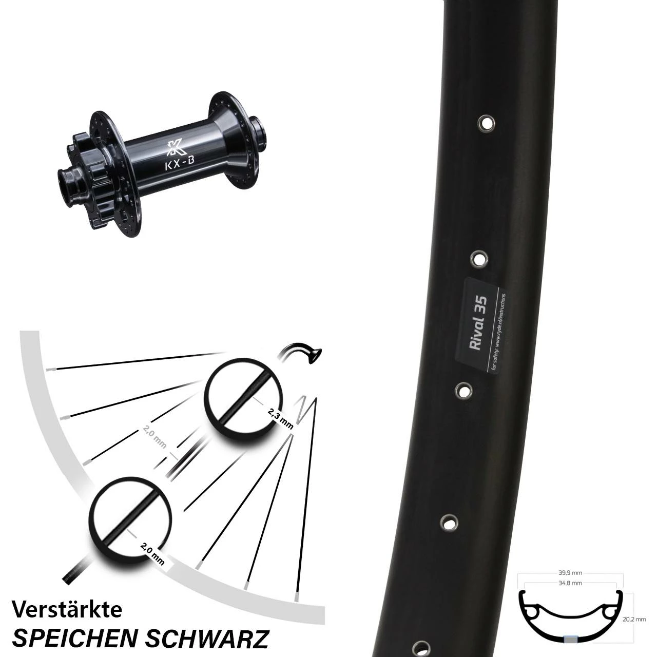 27,5+ Zoll Vorderrad KX-Boost Ryde Rival 35 Disc Steckachse für E-Bike 1 27,5+ Zoll Vorderrad KX-Boost Ryde Rival 35 Disc Steckachse für E-Bike