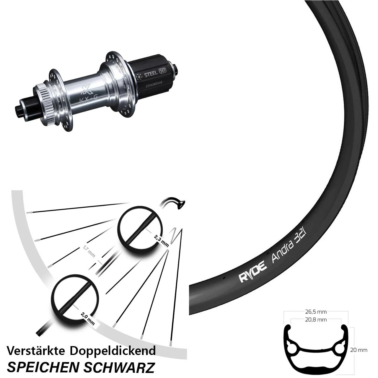 28-29 Zoll Hinterrad KX-GS 5x135 Centerlock Ryde Andra 321 für Lastenfahrrad | Hinterräder für Kettenschaltung 1 28-29 Zoll Hinterrad KX-GS 5x135 Centerlock Ryde Andra 321 für Lastenfahrrad | Hinterräder für Kettenschaltung