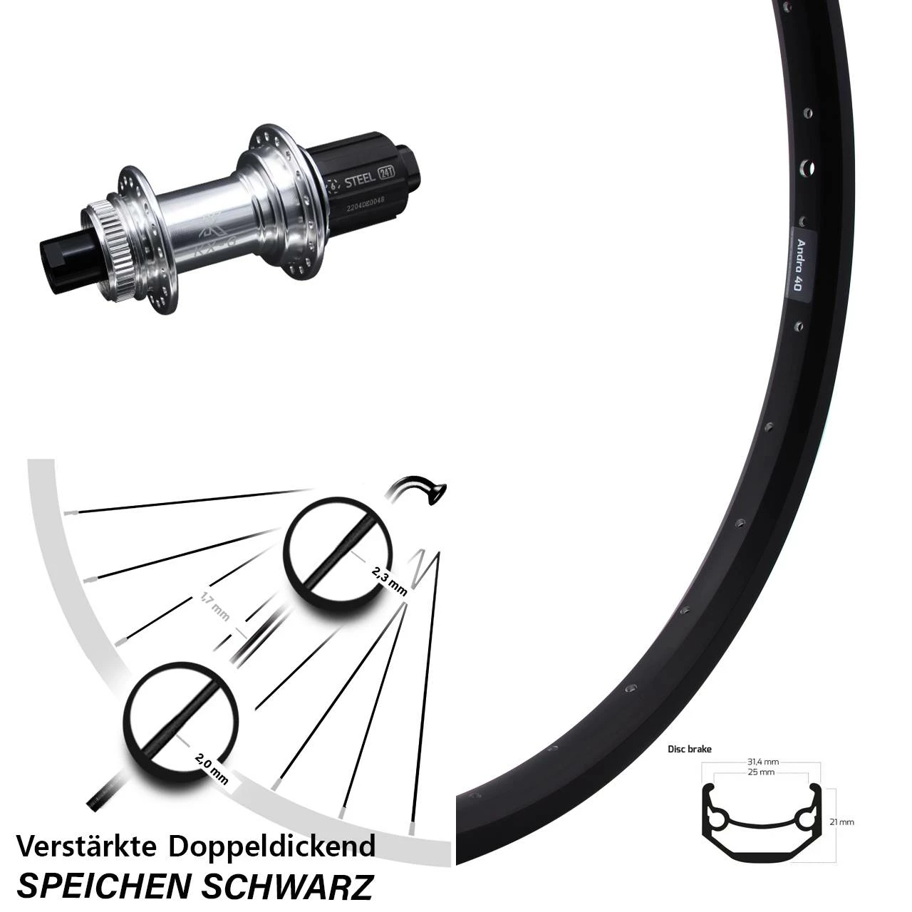 26 Zoll Hinterrad Ryde Andra 40 Disc mit KX-GS 12x142 mm Centerlock Nabe - Silbern Eloxiert | Für Lastenfahrrad & Kettenschaltung 1 26 Zoll Hinterrad Ryde Andra 40 Disc mit KX-GS 12x142 mm Centerlock Nabe - Silbern Eloxiert | Für Lastenfahrrad & Kettenschaltung