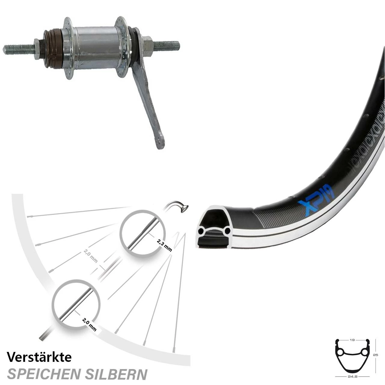 Exal XP 19 Hinterrad 28 Zoll mit Rücktrittbremse für Trekking- und Citybikes 1 Exal XP 19 Hinterrad 28 Zoll mit Rücktrittbremse für Trekking- und Citybikes