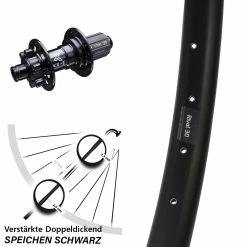 Ryde Rival 30 Disc Hinterrad 27,5 Zoll KX-E Nabe 12x142 mm Shimano 11-fach - Hochwertiges Laufrad für Lastenfahrräder