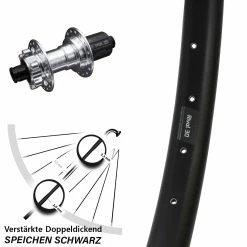 Ryde Rival 30 Disc Hinterrad 27,5 Zoll - KX-E Nabe Silbern 12x142 mm Shimano 11-fach - Für Lastenfahrrad & Kettenschaltung