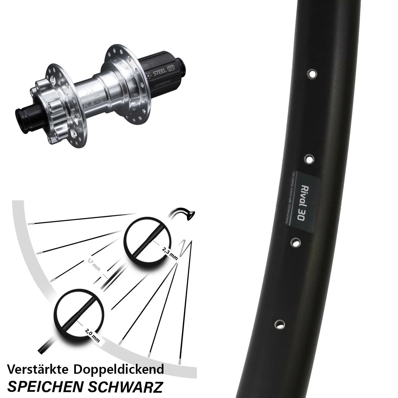 Ryde Rival 30 Disc Hinterrad 27,5 Zoll - KX-E Nabe Silbern 12x142 mm Shimano 11-fach - Für Lastenfahrrad & Kettenschaltung 1 Ryde Rival 30 Disc Hinterrad 27,5 Zoll - KX-E Nabe Silbern 12x142 mm Shimano 11-fach - Für Lastenfahrrad & Kettenschaltung