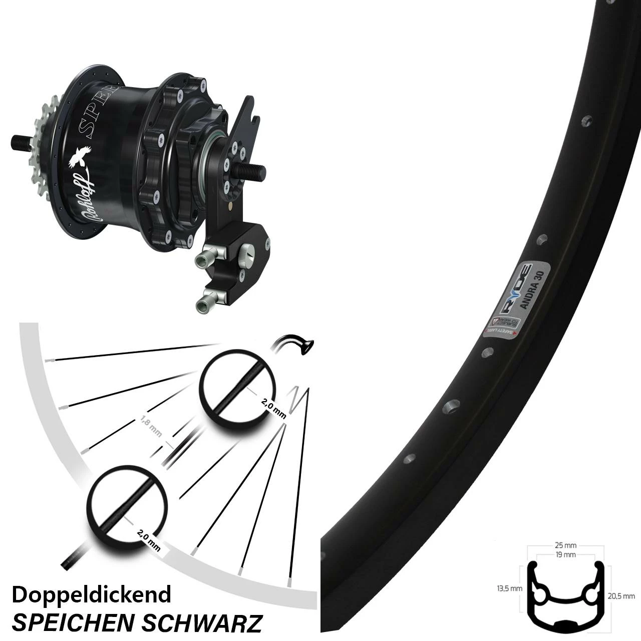 26 Zoll Hinterrad mit Rohloff Speedhub 500/14 TS DB OEM2 für E-Bike | Ryde Andra 30 Disc 1 26 Zoll Hinterrad mit Rohloff Speedhub 500/14 TS DB OEM2 für E-Bike | Ryde Andra 30 Disc