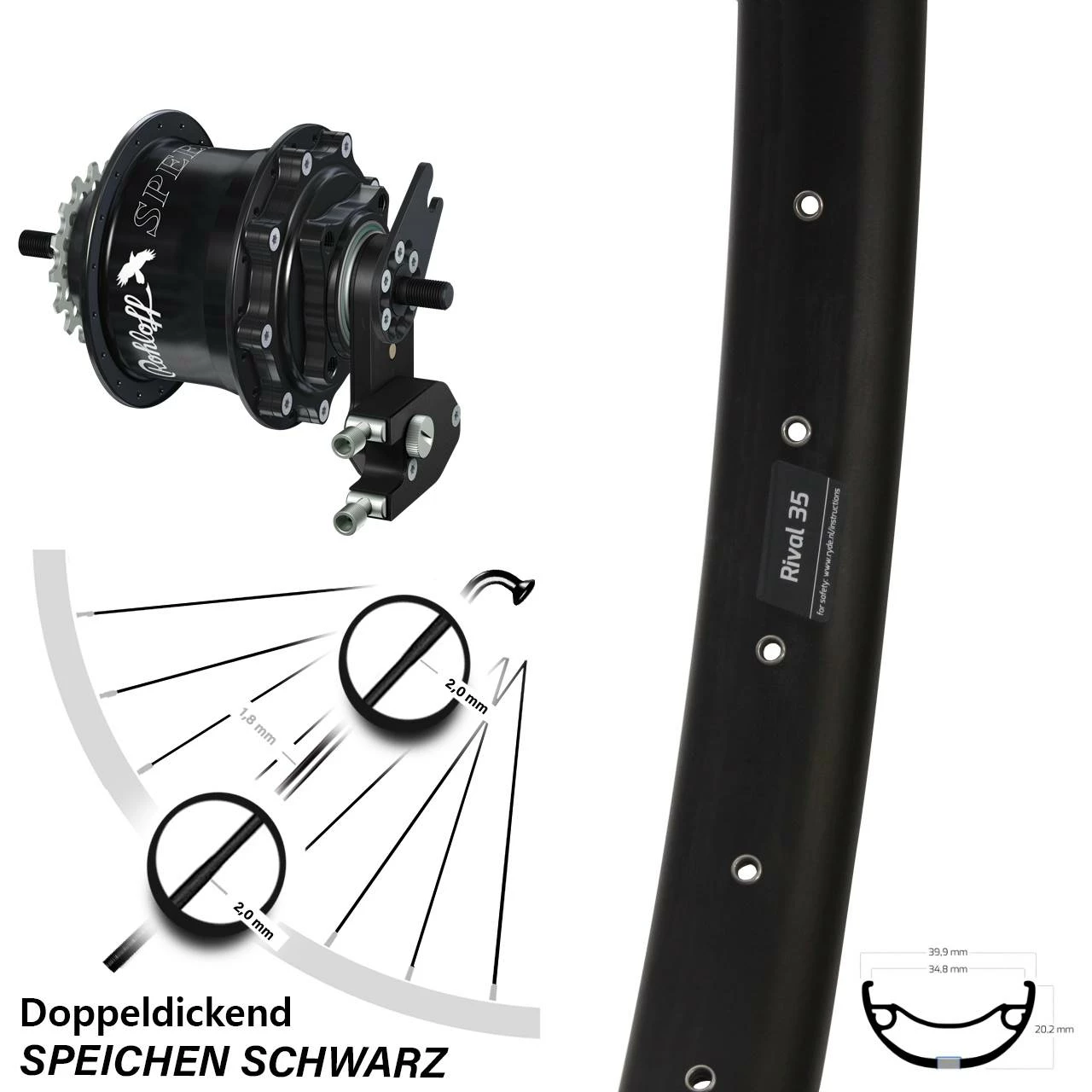 Ryde Rival 35 Disc Hinterrad 29 Zoll mit Rohloff Speedhub 500/14 TS DB OEM2 - Für E-Bike/Hinterräder mit Nabenschaltung 1 Ryde Rival 35 Disc Hinterrad 29 Zoll mit Rohloff Speedhub 500/14 TS DB OEM2 - Für E-Bike/Hinterräder mit Nabenschaltung