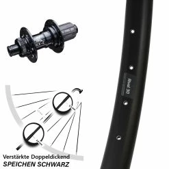 29 Zoll Hinteres Rad Ryde Rival 30 Disc mit KX-E Nabe 12x142 mm Centerlock Verstärkt - Für Lastenfahrrad & Kettenschaltung