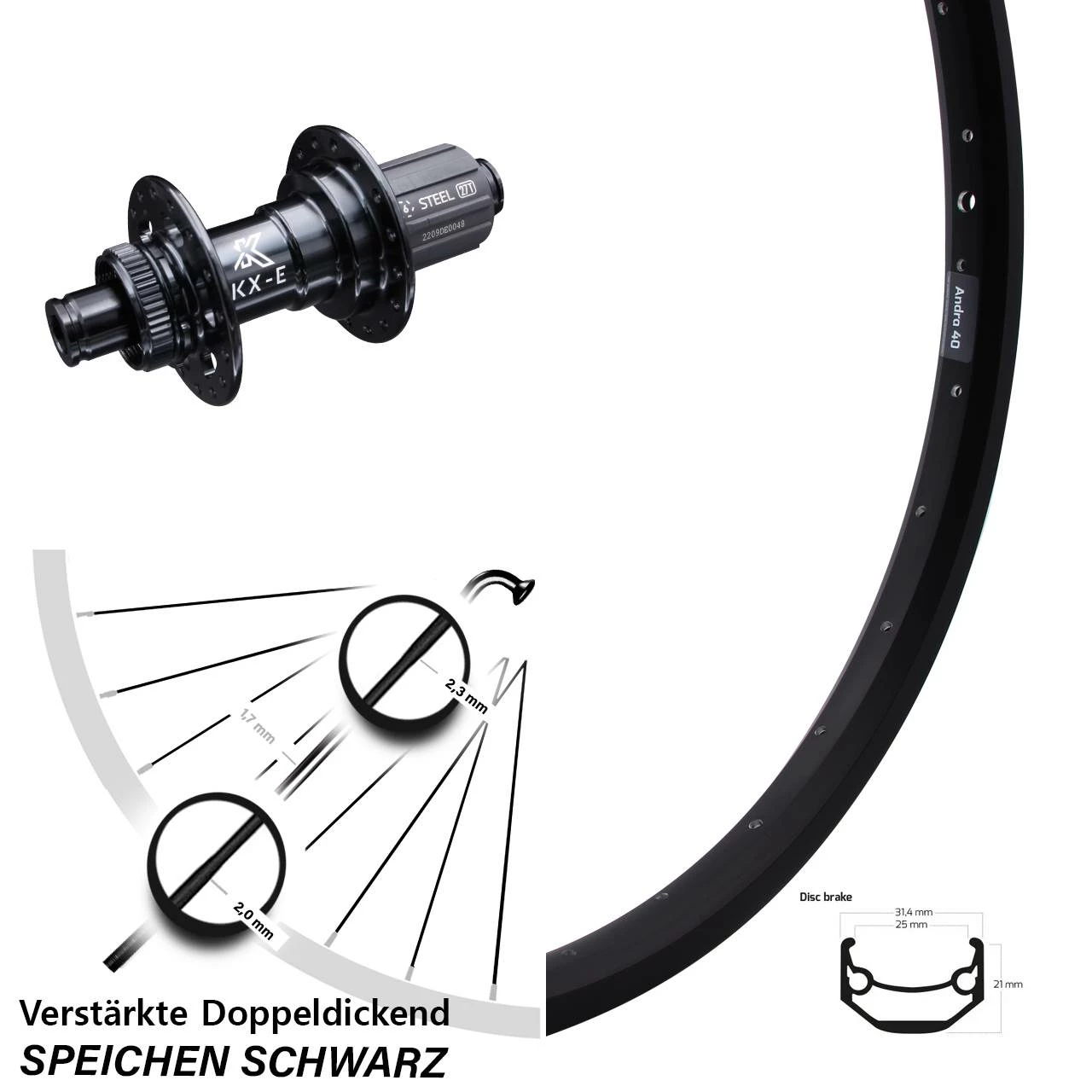 27,5 Zoll Hinterrad KX-E Nabe 12x142 mm Centerlock 11-fach Ryde Andra 40 Disc - Hochwertiges Hinterrad für Lastenfahrräder 1 27,5 Zoll Hinterrad KX-E Nabe 12x142 mm Centerlock 11-fach Ryde Andra 40 Disc - Hochwertiges Hinterrad für Lastenfahrräder