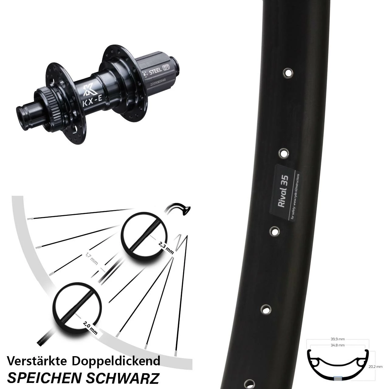 Ryde Rival 35 Disc KX-E 27,5+ Zoll Hinterrad verstärkt für Lastenfahrrad - 12x142 mm Centerlock 1 Ryde Rival 35 Disc KX-E 27,5+ Zoll Hinterrad verstärkt für Lastenfahrrad - 12x142 mm Centerlock