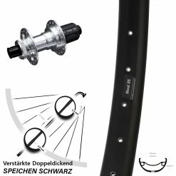 27,5+ Zoll Hinterrad Verstärkt Ryde Rival 35 Disc KX-E Silbern-eloxiert 12x142 mm - Für Lastenfahrrad & Kettenschaltung