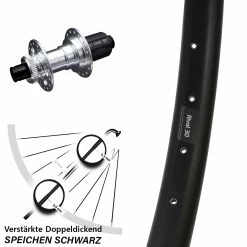 29 Zoll Hinterrad Ryde Rival 30 Disc KX-E Silbern 12x142 mm Centerlock Verstärkt - Für Lastenfahrrad & Kettenschaltung