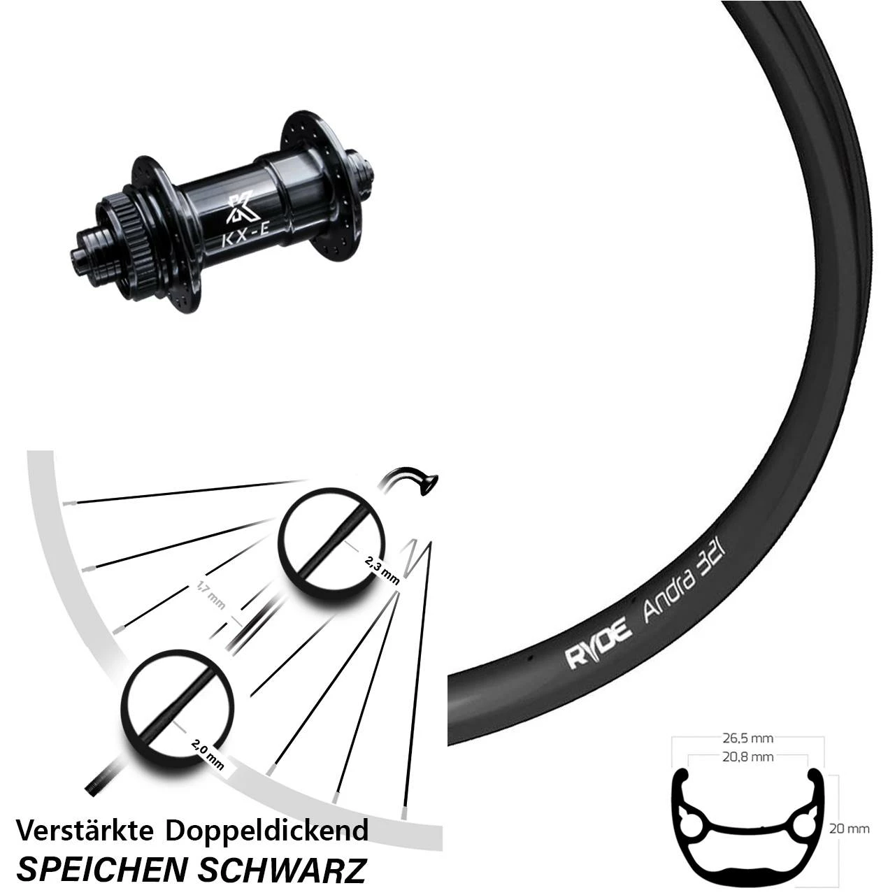 Ryde KX-E Schnellspanner Vorderrad 26 Zoll 5x100 Für Lastenfahrrad | Andra 321 Centerlock 1 Ryde KX-E Schnellspanner Vorderrad 26 Zoll 5x100 Für Lastenfahrrad | Andra 321 Centerlock