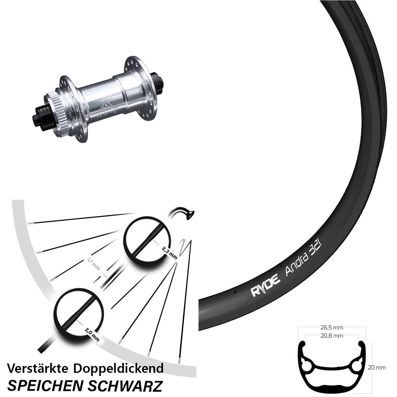 Ryde KX-E Schnellspanner Vorderrad 26 Zoll 5x100 Andra 321 Centerlock für Lastenfahrrad 1 Ryde KX-E Schnellspanner Vorderrad 26 Zoll 5x100 Andra 321 Centerlock für Lastenfahrrad