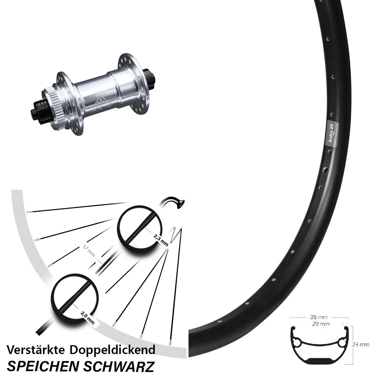 Verstärktes 27,5 Zoll Vorderrad Ryde Andra 29 Silbern-eloxiert KX-E Schnellspanner für Lastenfahrräder 1 Verstärktes 27,5 Zoll Vorderrad Ryde Andra 29 Silbern-eloxiert KX-E Schnellspanner für Lastenfahrräder