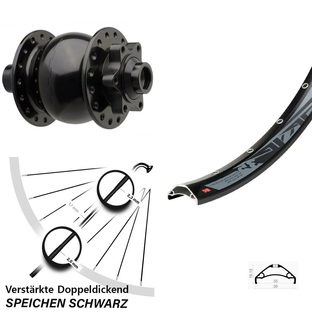 Rodi TRYP 35-622 Vorderrad mit SON 28-15 Nabendynamo - 29 Zoll, Boost 6-Loch, Breites Laufrad 1 Rodi TRYP 35-622 Vorderrad mit SON 28-15 Nabendynamo - 29 Zoll, Boost 6-Loch, Breites Laufrad
