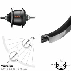 Hinterrad 26 Zoll Ryde Andra 30 Schwarz Shimano Nexus 8-Gang Freilauf für E-Bike