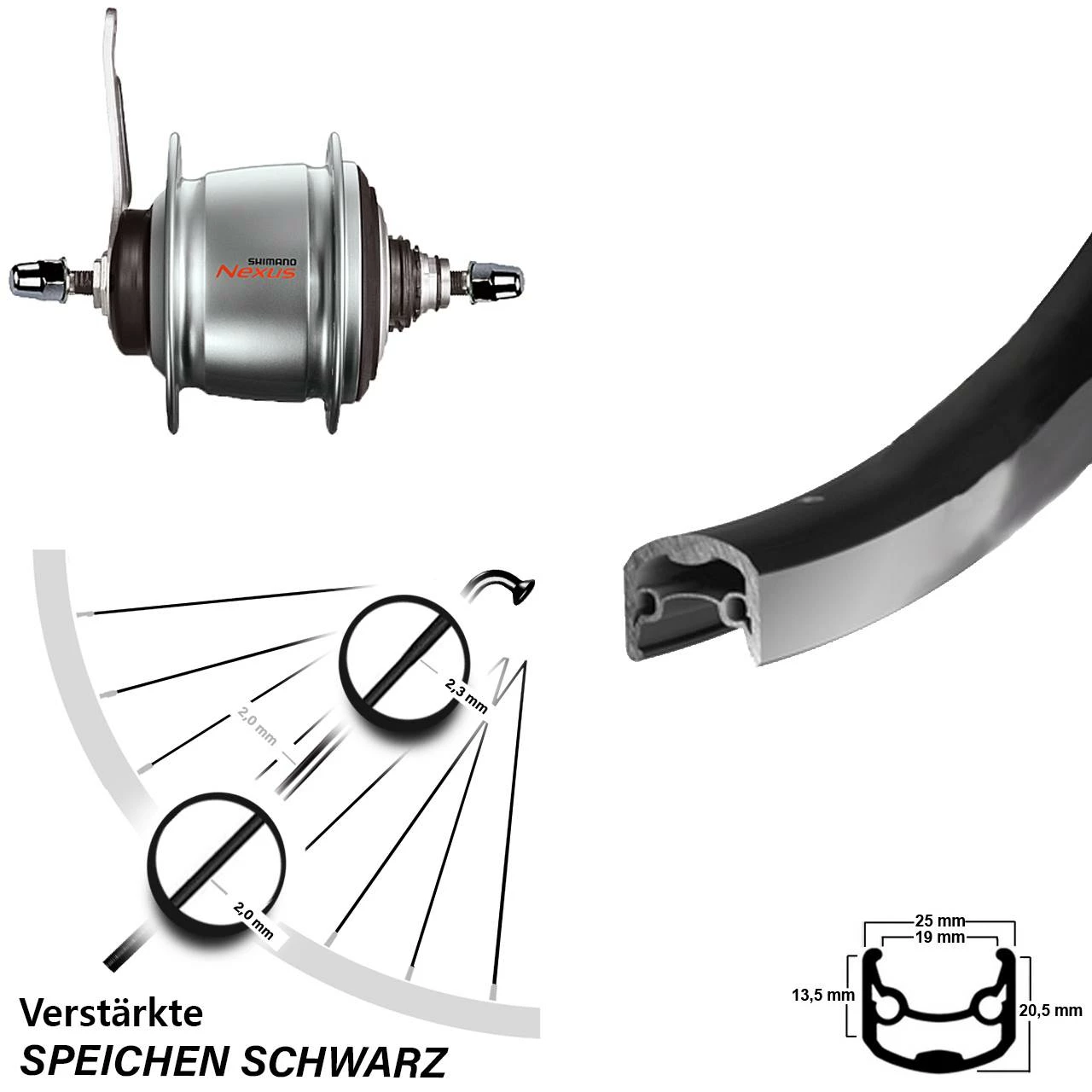 Hinterrad 26 Zoll Ryde Andra 30 Schwarz Shimano Nexus 8-Gang Rücktritt für E-Bike 1 Hinterrad 26 Zoll Ryde Andra 30 Schwarz Shimano Nexus 8-Gang Rücktritt für E-Bike