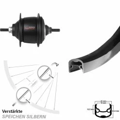 Hinterrad 28 Zoll Ryde Andra 30 Schwarz Shimano Nexus 8-Gang Premium für E-Bike