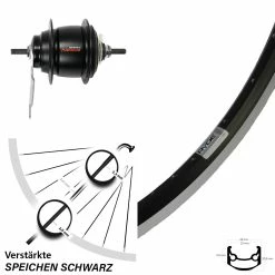 Hinterrad 28 Zoll Ryde Andra 35 Shimano Nexus 8-Gang Rücktritt Schwarz - Hochwertiges E-Bike Hinterrad mit Nabenschaltung
