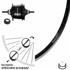 Hinterrad 28 Zoll Ryde Sputnik Schwarz mit Shimano Alfine 8-Gang Nabenschaltung - Ideal für E-Bikes