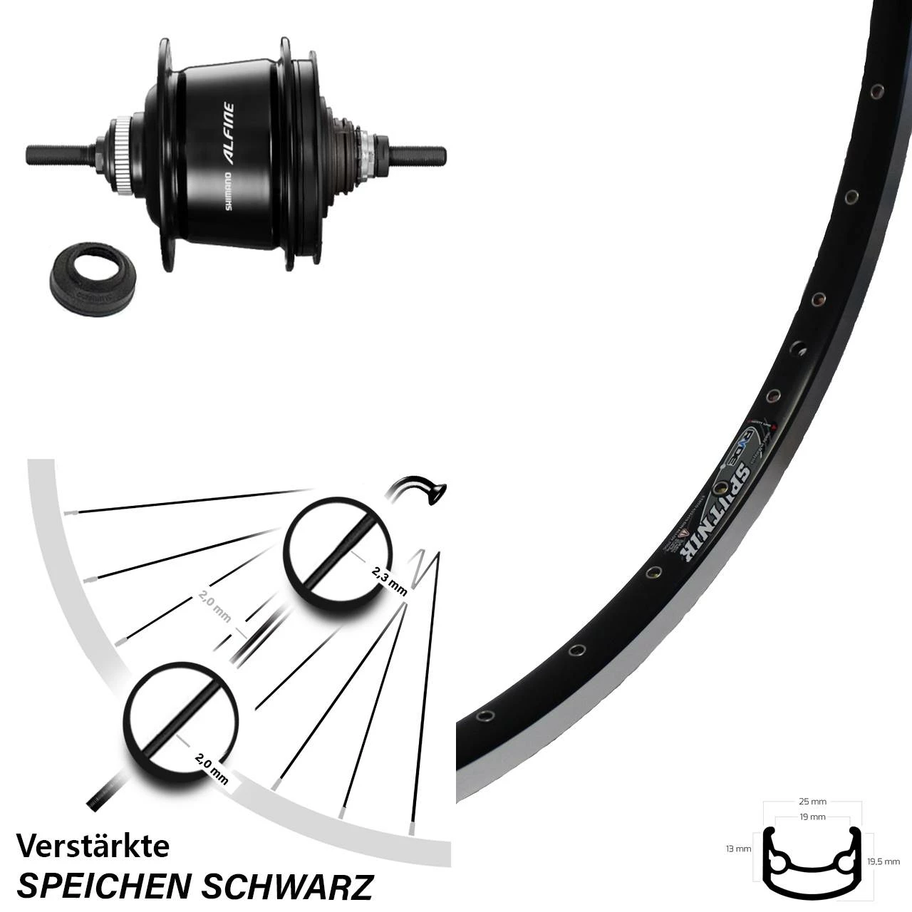 Hinterrad 28 Zoll Ryde Sputnik Schwarz mit Shimano Alfine 8-Gang Nabenschaltung - Ideal für E-Bikes 1 Hinterrad 28 Zoll Ryde Sputnik Schwarz mit Shimano Alfine 8-Gang Nabenschaltung - Ideal für E-Bikes