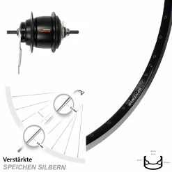 Hinterrad 28 Zoll Ryde Sputnik Schwarz Shimano Nexus 8-Gang Rücktritt - Hochwertiges E-Bike Hinterrad