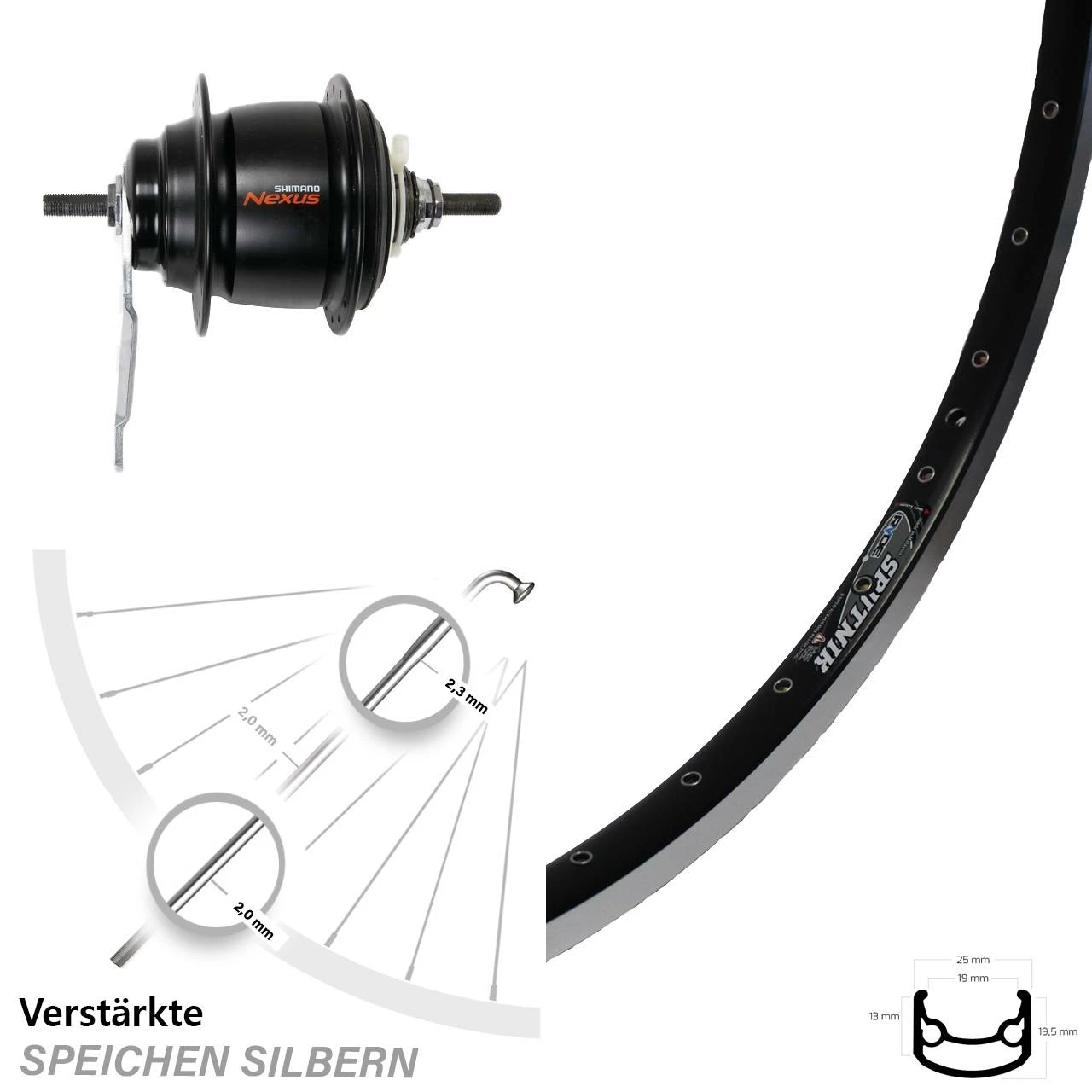 Hinterrad 28 Zoll Ryde Sputnik Schwarz Shimano Nexus 8-Gang Rücktritt - Hochwertiges E-Bike Hinterrad 1 Hinterrad 28 Zoll Ryde Sputnik Schwarz Shimano Nexus 8-Gang Rücktritt - Hochwertiges E-Bike Hinterrad