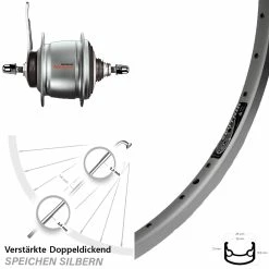 Hinterrad 28 Zoll Ryde Sputnik mit Shimano Nexus 8-Gang Nabenschaltung und Rücktritt - Silber