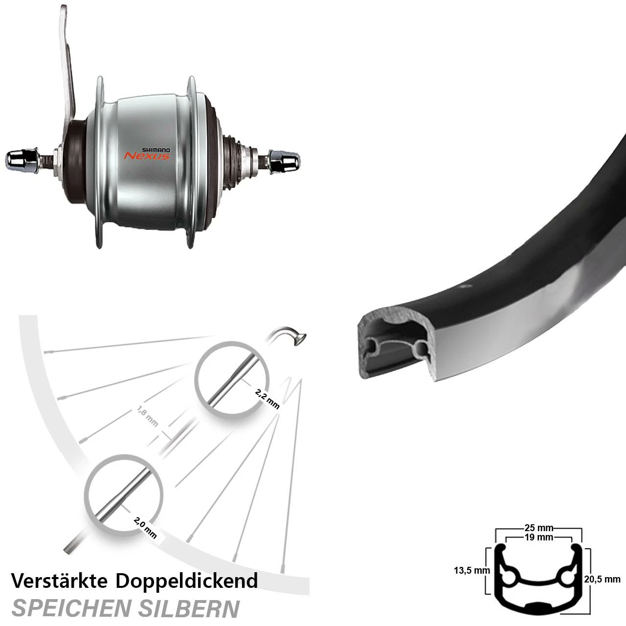 Hinterrad Fahrrad 28 Zoll Ryde Andra 30 Schwarz Shimano Nexus 8-Gang Rücktritt - Hochwertiges Hinterrad für E-Bikes 1 Hinterrad Fahrrad 28 Zoll Ryde Andra 30 Schwarz Shimano Nexus 8-Gang Rücktritt - Hochwertiges Hinterrad für E-Bikes