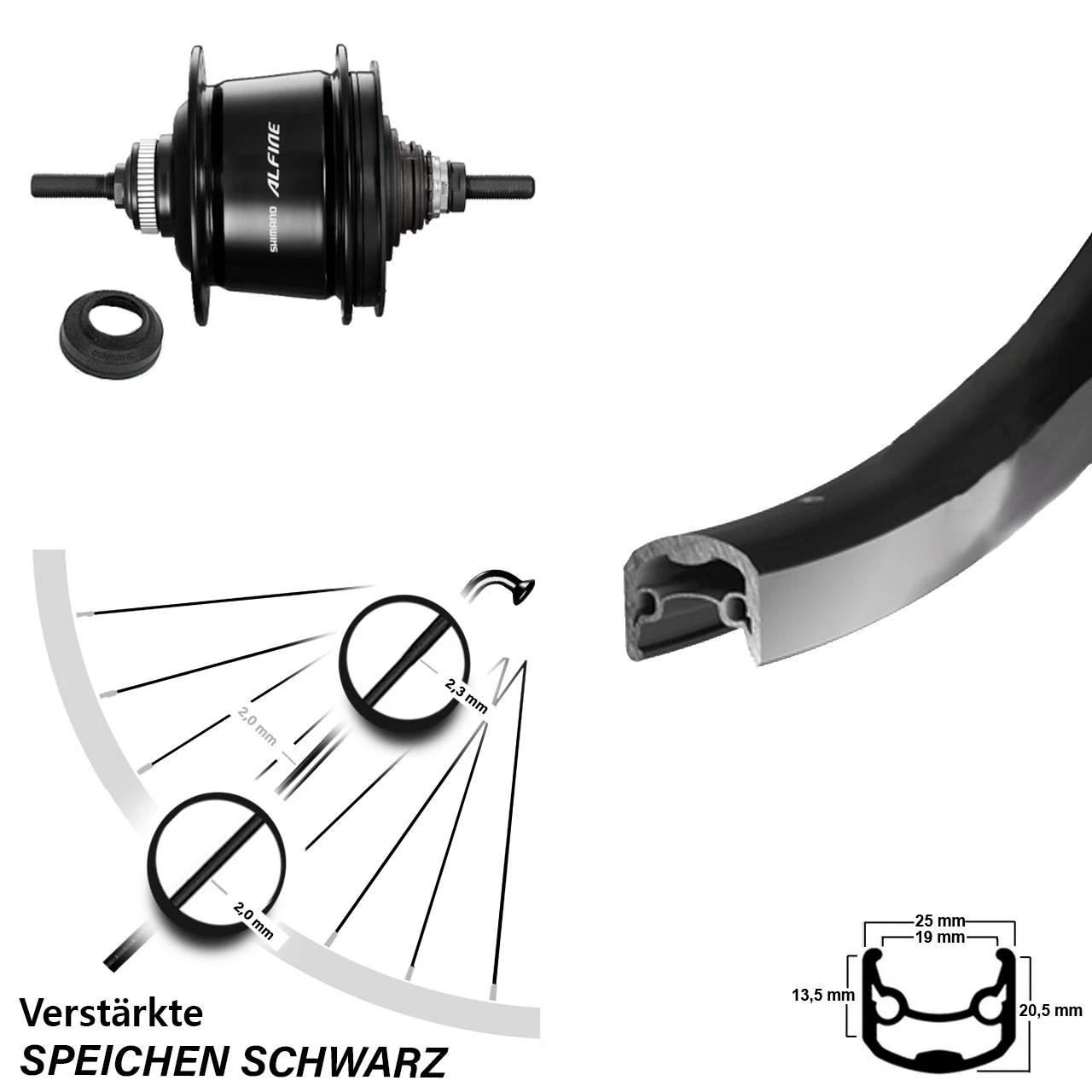 Hinterrad Fahrrad 28 Zoll Ryde Andra 30 Shimano Alfine 8-Gang Schwarz - Hochwertiges Hinterrad für E-Bikes 1 Hinterrad Fahrrad 28 Zoll Ryde Andra 30 Shimano Alfine 8-Gang Schwarz - Hochwertiges Hinterrad für E-Bikes