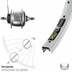 Exal XL-25 Hinterrad Fahrrad 26 Zoll mit Nabenschaltung Shimano 8-Gang Silbern - Für E-Bike