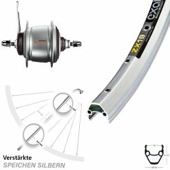Exal ZX 19 Hinterrad Fahrrad 26 Zoll mit Nabenschaltung Shimano 8-Gang Silbern - Hinterräder mit Rücktrittbremse für Trekkingrad & Citybike