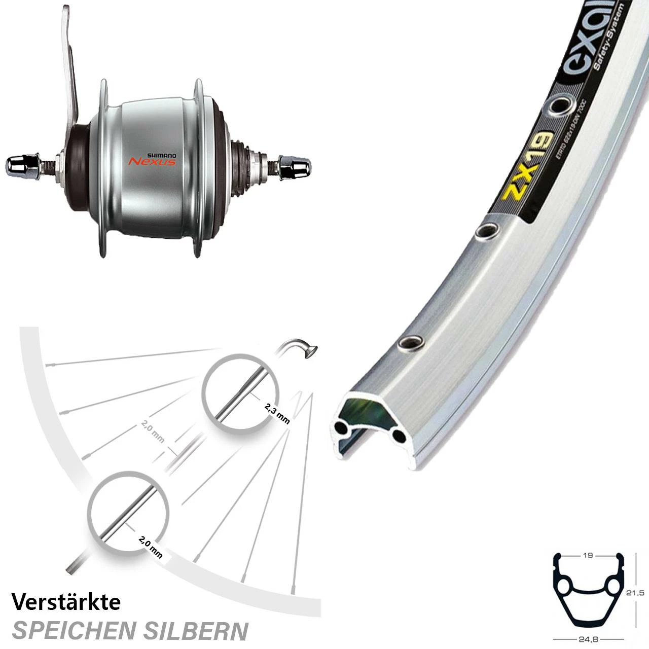 Exal ZX 19 Hinterrad Fahrrad 26 Zoll mit Nabenschaltung Shimano 8-Gang Silbern - Hinterräder mit Rücktrittbremse für Trekkingrad & Citybike 1 Exal ZX 19 Hinterrad Fahrrad 26 Zoll mit Nabenschaltung Shimano 8-Gang Silbern - Hinterräder mit Rücktrittbremse für Trekkingrad & Citybike