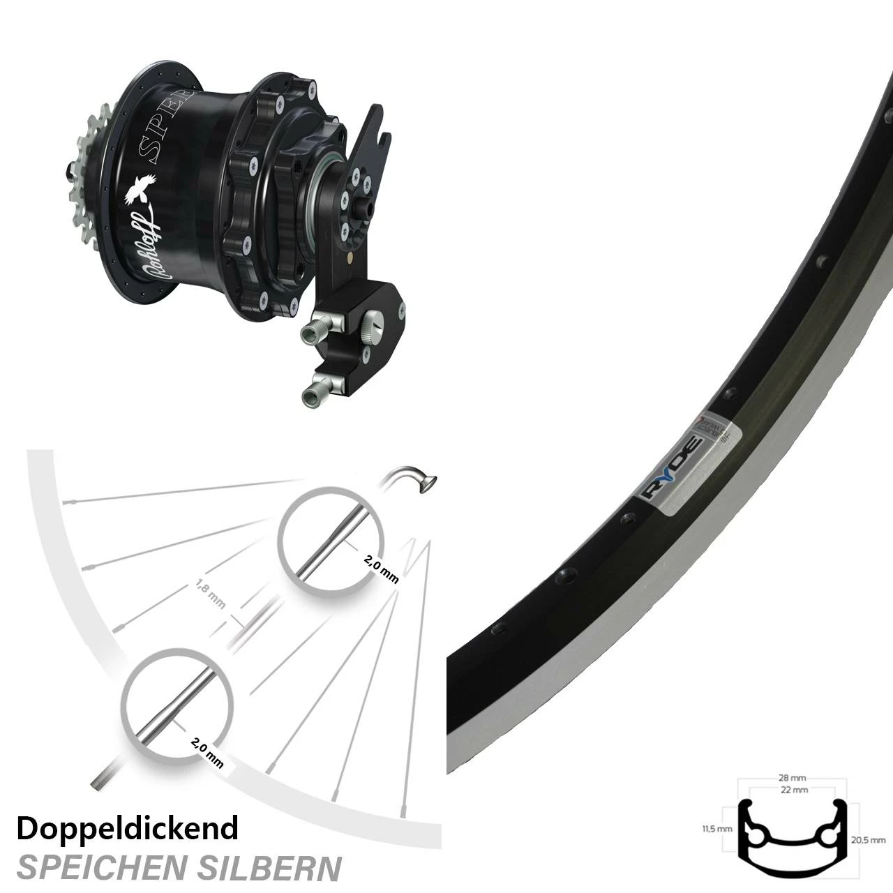 Rohloff Speedhub 500/14 Ryde Andra 35 Hinterrad 28 Zoll Schwarz - Für E-Bike 1 Rohloff Speedhub 500/14 Ryde Andra 35 Hinterrad 28 Zoll Schwarz - Für E-Bike