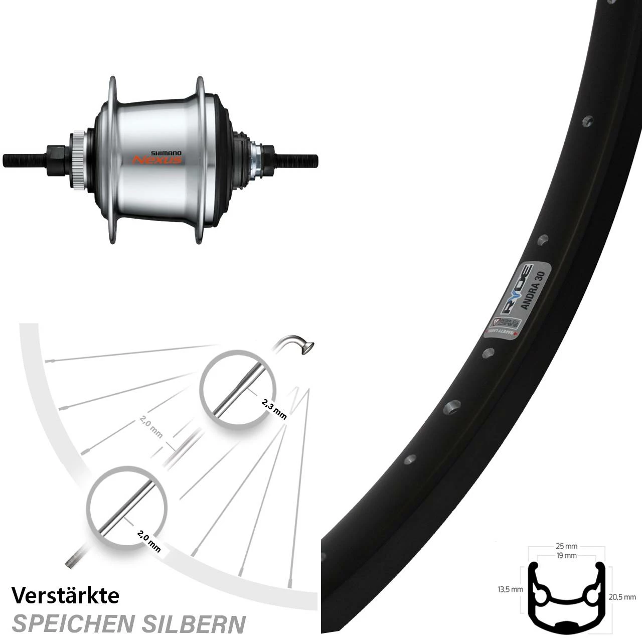 Ryde Andra 30 Disc Hinterrad 28 Zoll mit Shimano Nexus 7-Gang Centerlock - Hochwertiges E-Bike Hinterrad 1 Ryde Andra 30 Disc Hinterrad 28 Zoll mit Shimano Nexus 7-Gang Centerlock - Hochwertiges E-Bike Hinterrad